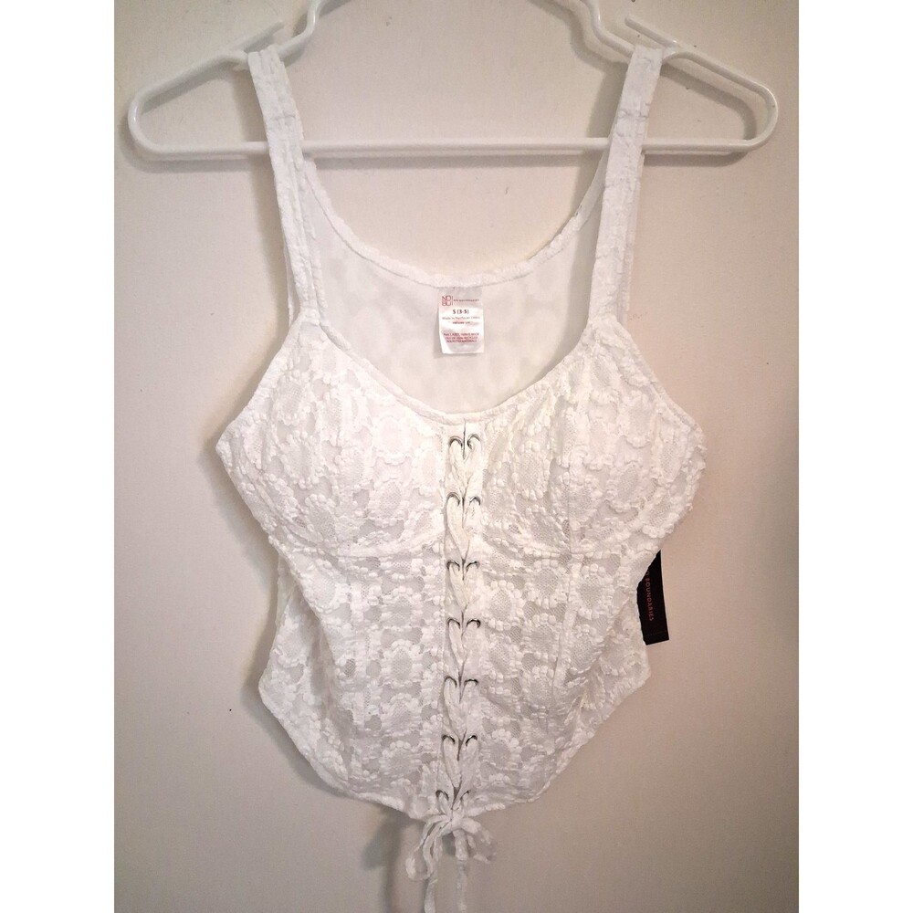 No Boundaries White Lace Up Floral Corset Bustier Top S NWT Burlesque Cincher